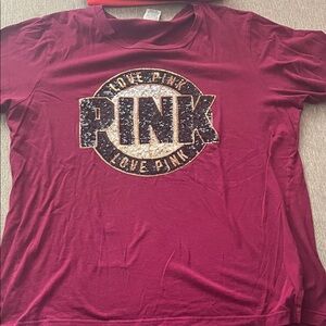 PINK Victoria's Secret Maroon Sequin Logo Tee